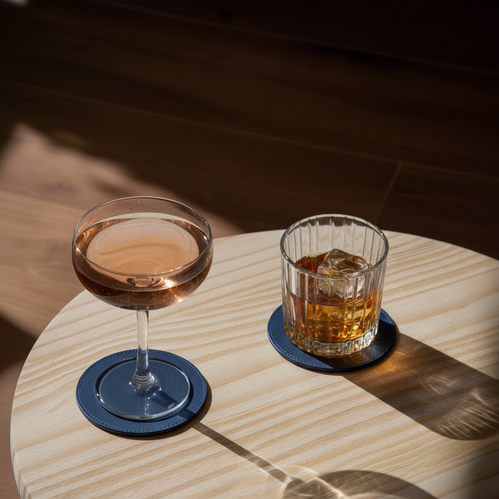 Blanc Leather Coaster Set